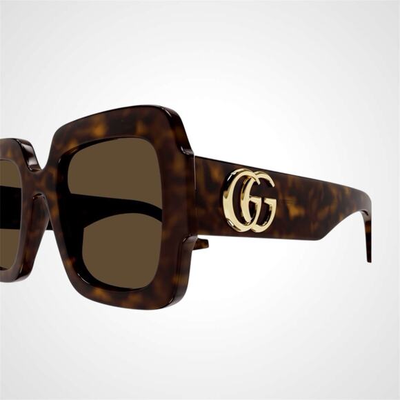 GUCCI Sunglasses New Brown Tortoise Square 50mm Gold Metal GG Logo Authentic main image 4